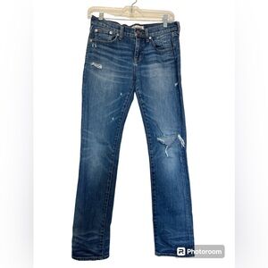 Madewell Distressed‎ Medium/ Dark Wash Slim Boy Jean, Size 24
